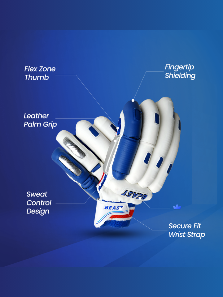 Batting Cut Players Gloves | Blue & White