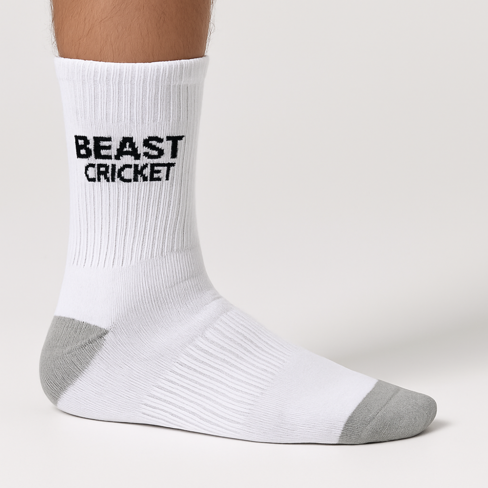 Beast Cricket Printed Sports Socks | White