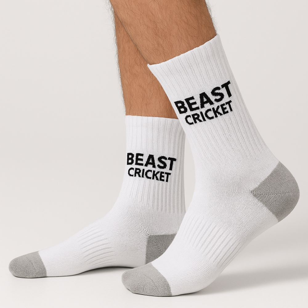 Beast Cricket Printed Sports Socks | White