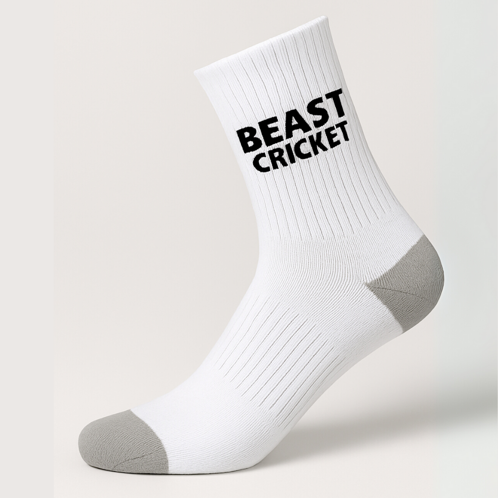 Beast Cricket Printed Sports Socks | White