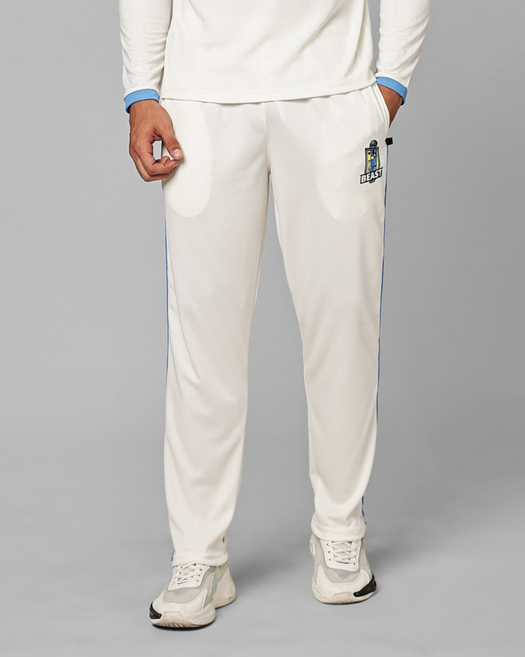 Men Regular Fit Mid-Rise Trousers | White