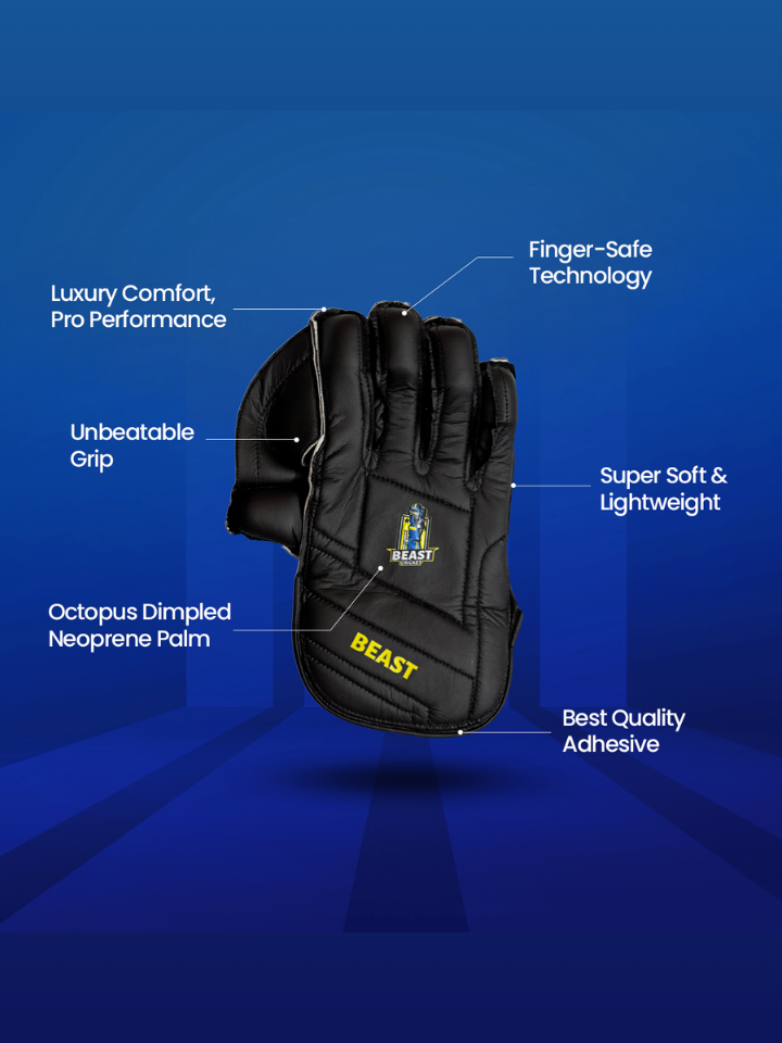Men Leather Wicket Keeping Gloves | Black